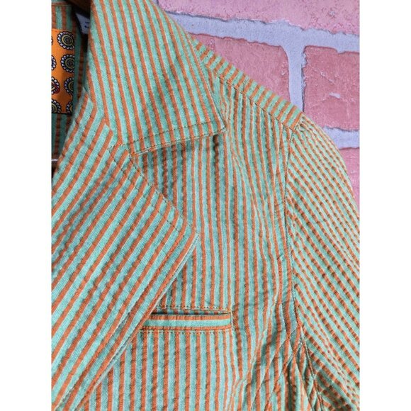 Robert Graham Blazer Jacket Seersucker Flip Cuff Notch Lapel Striped Size 4 - Picture 5 of 9